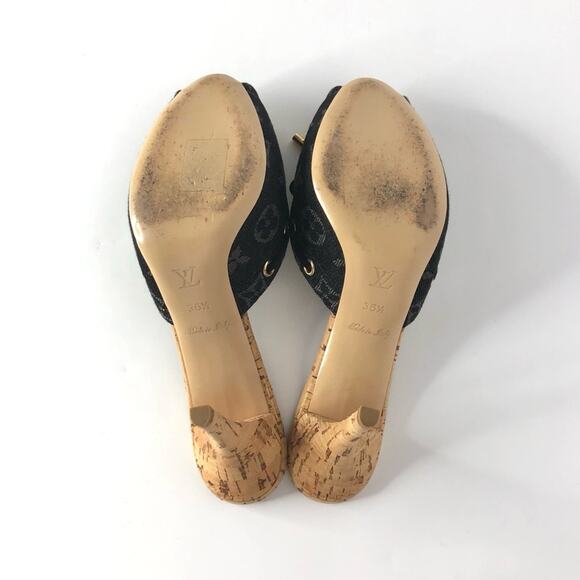 Louis Vuitton Retro Vintage Monogram Bow Denim Slides Mules Sandals 36.5 - Picture 8 of 11